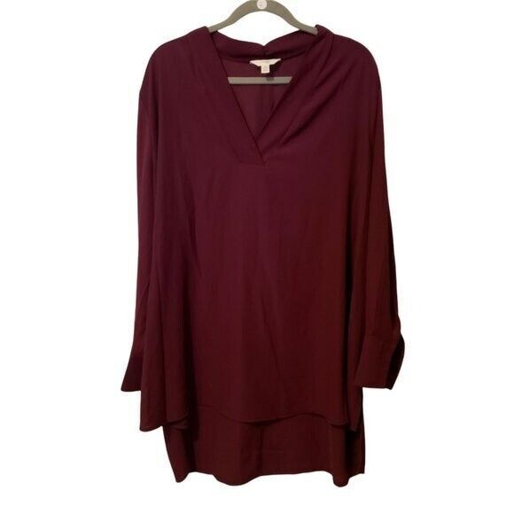 Terra & Sky Womens Sz 2XL Purple  Solid Long Sleeve Long Back Blouse - Picture 1 of 9